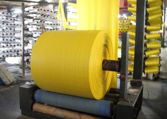 Rolled Woven Polypropylene Cloth , Yellow Offset Print Rice Sack Fabric UV Treated