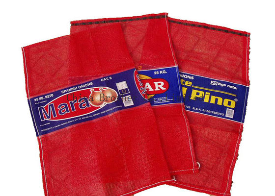 Orange Color 25kg Mesh Packing Bags , PP Woven Mesh Vegetable Bags For Onions