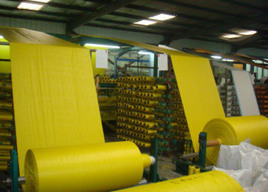 Rolled Woven Polypropylene Cloth , Yellow Offset Print Rice Sack Fabric UV Treated