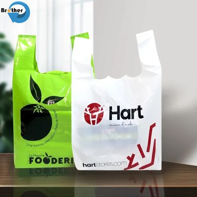 Customized Plastic T-Shirt Bags by Flat Biodegradable Disposable T-Shirt Shopping Bags with Printing