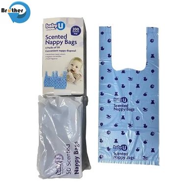 Wholesale Eco Friendly Diaper Disposable Waste Packaging Garbage Bag T-Shirt Scented Baby Nappy Bag with Handle