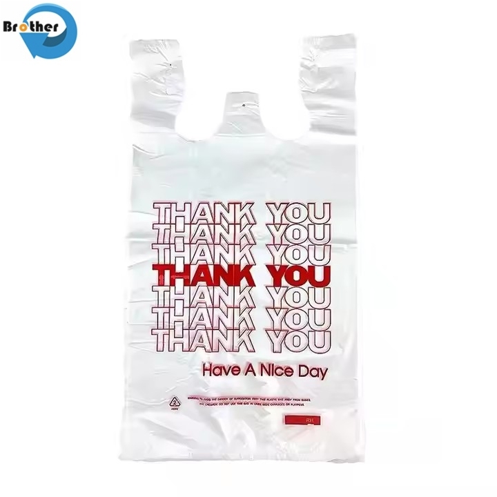 Custom Printed Vest Handle Carrier Grocery Bags Reusable Thank You Plastic Bag with My Logo