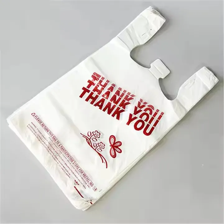 Customized Plastic T-Shirt Bags by Flat Biodegradable Disposable T-Shirt Shopping Bags with Printing