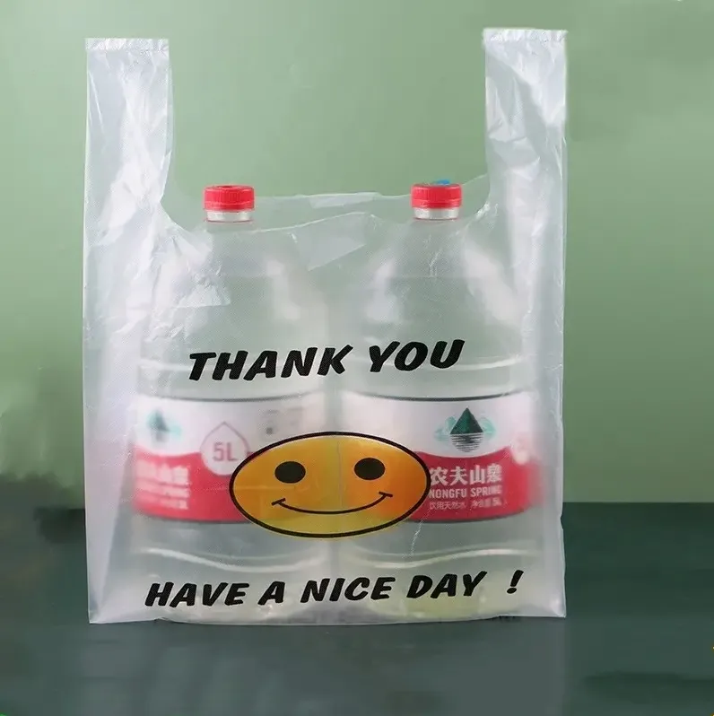 Custom Printed Vest Handle Carrier Grocery Bags Reusable Thank You Plastic Bag with My Logo
