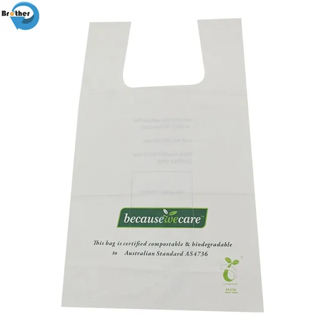 Corn Starch/PLA/Pbat Supermarket T-Shirt Bag /Biodegradable T-Shirt Shopping Plastic Bag